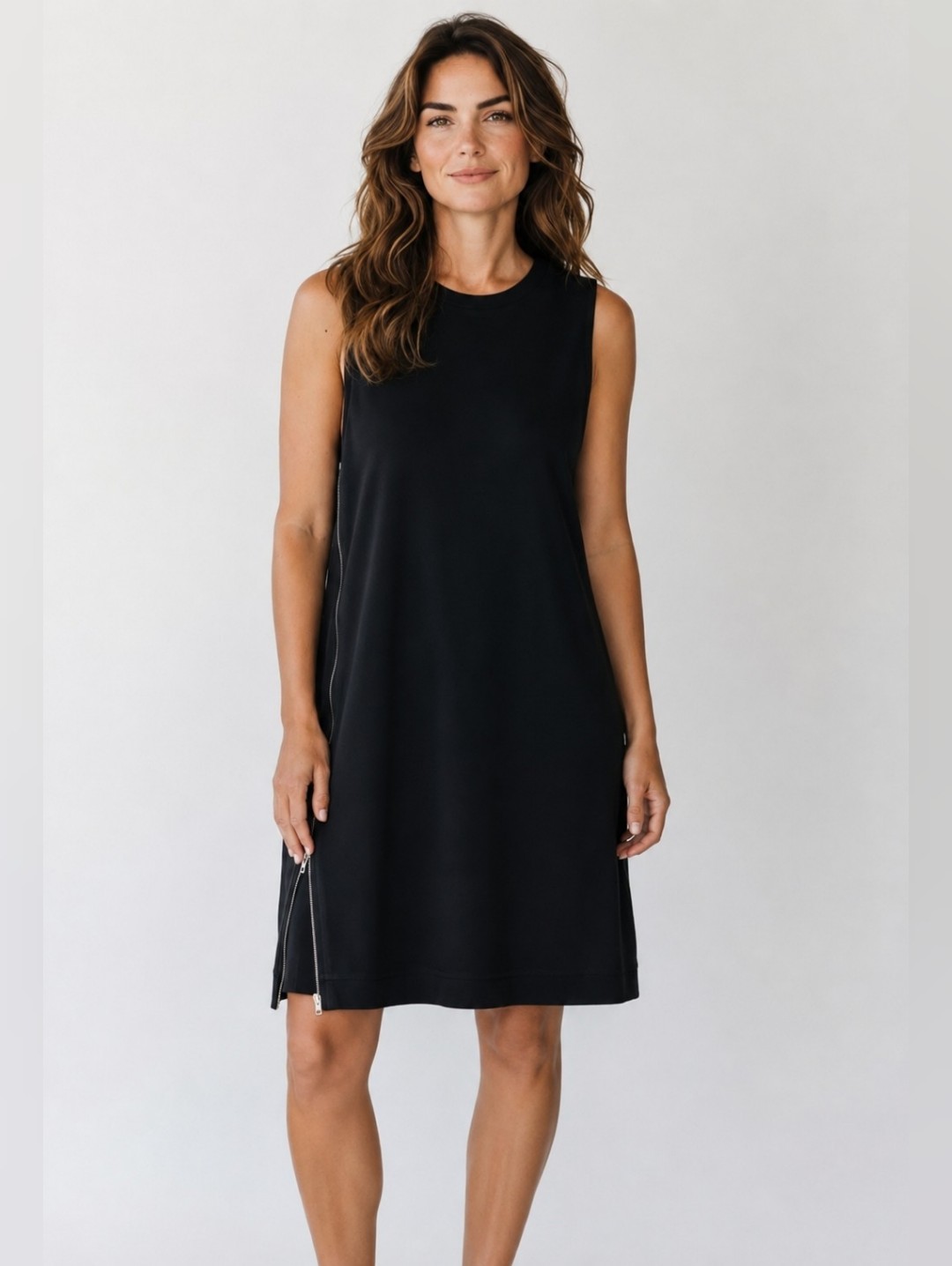 Anthropologie Sundays One Side Zip Sleeveless Terry Shift Dress, Black, Small